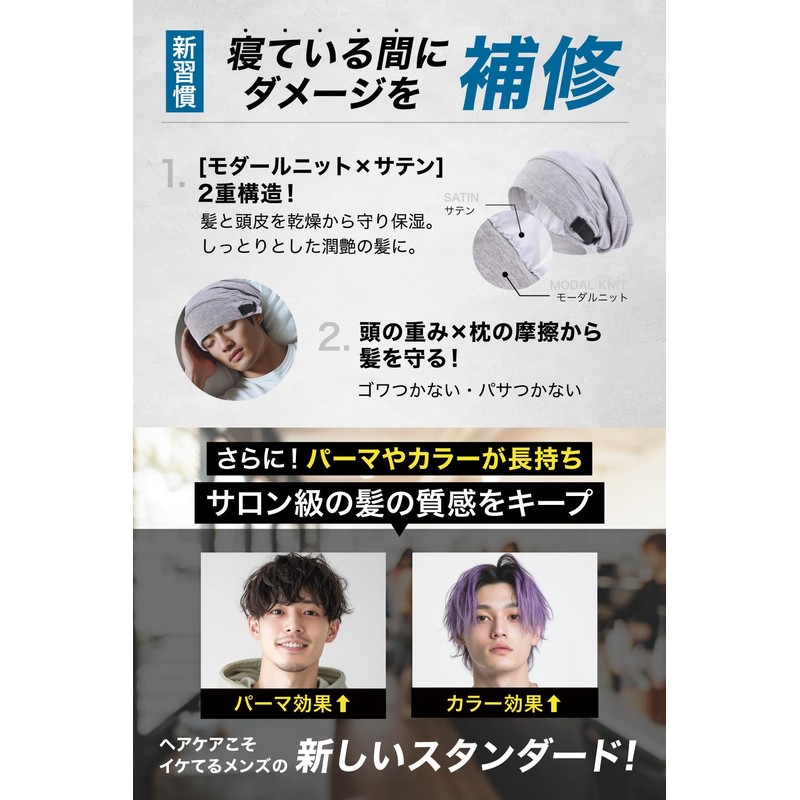 【kamikamiカーラー】 [Supervised by a Current Beautician] Night Cap for Men,