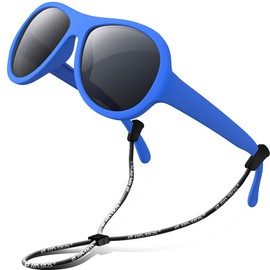 RIVBOS RBK067 Children's Polarised Sunglasses with Strap Glasses Shades for Boys Girls and Children, 067 blue