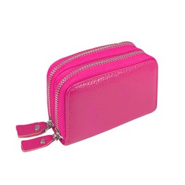 ACBSUSU Women's Leather Multi Compartment Credit Card Wallet, Zip Accordion Wallet, RFID Blocking (Rose Red)