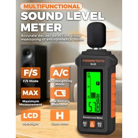 Sound Level Meter, POROMETISTO 30-130dB Noise Decibel Meter with A/C Weighted, ±1.5dB Accuracy, Data Hold, SPL Tester for Home, Factory, Office & Noisy Neighbors