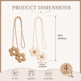 VLUNT 4 Pack Wooden Floral Beaded Curtain Tie Backs Rope Curtain Holdbacks