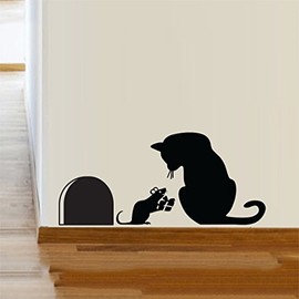 Katze Maus Loch Weihnachten Party Geschenk Vinyl Wandaufkleber Dekor Aufkleber Wand KItchen Haustiere