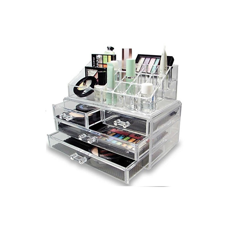 Improved Clear Acrylic Cosmetic Organiser with Drawers Makeup Jewelry Display