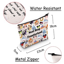 JXGZSO Magic Kingdom Gift Next Stop Frontierland Makeup Bag Vacation Trip Gift Amusement Park Cosmetic Bag Attraction Merch