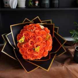 CCYXSHOW DIY Glitter Roses Bouquet Kit -Artificial Orange Rose Bouquet Fall Everlasting Flowers Fake Shiny Bouquet, Anniversary, Engagement, Wedding, Birthday Party Gifts,24 Roses