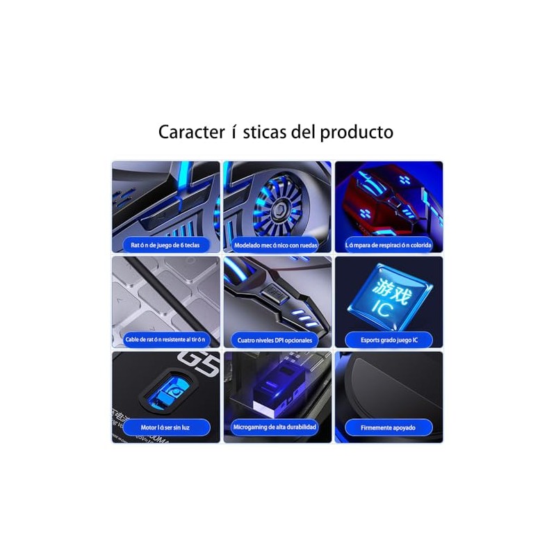 Guibell Mouse Gaming con Cable 3200 dpi,Luces LED 7 Modos,Negro