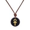 COAI Black Obsidian Necklace for Men Women, Genuine Leather Ankh