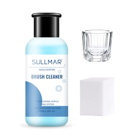 SULLMAR 1.35fl.oz Acrylic Nail Brush Cleaner Kit Brush Cleaner Acrylic 40ml Nails Nail Art Tools Quickly Clean Nail Art Brush Acrylic Brush Cleaner with Nail Cotton Pads Glass Cup for Salon Home