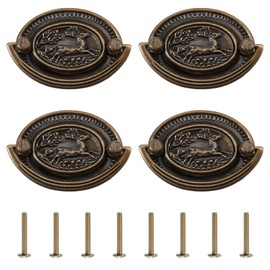 CHGCRAFT 4 Sets Antique Bronze Drawer Pull Drop Swing Handles Ring Dresser Alloy Cabinet Door Handles for Kitchen Furniture Cupboard Dresser Wardrobe, 48×63×5.5mm