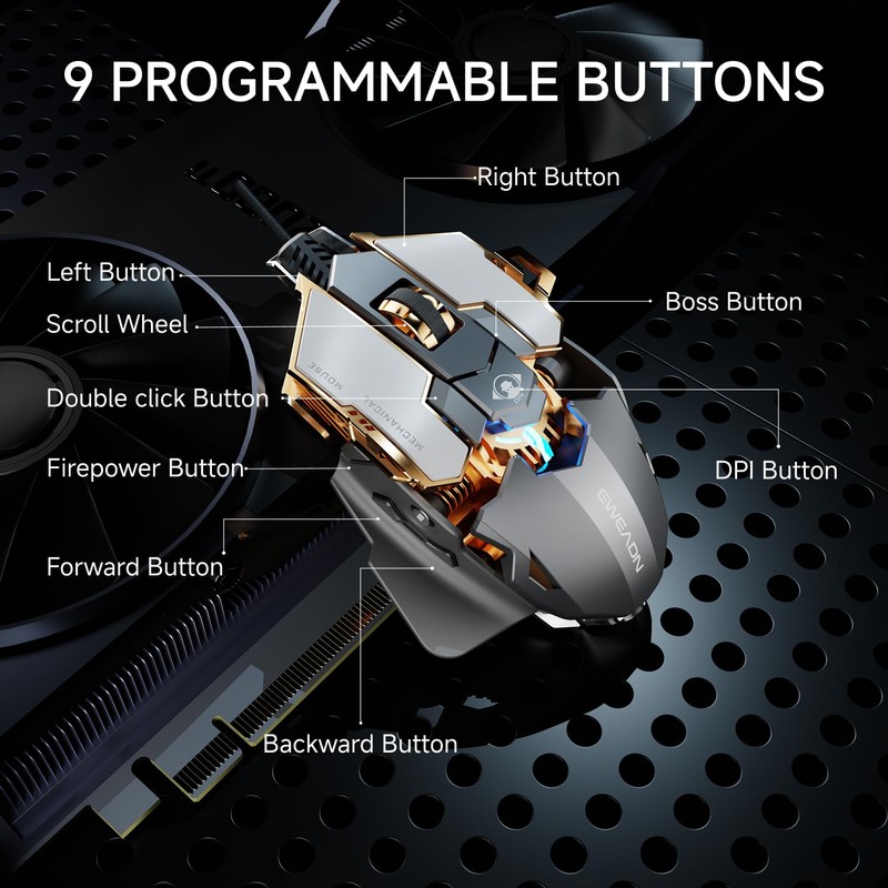 SEUNKWANG EWEADN G5 Wired Gaming Mouse, Ergonomic RGB Computer Mouse,