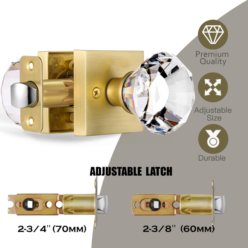 HIEMEY Glass Crystal Door Knobs Interior, Gold Door knobs Passage