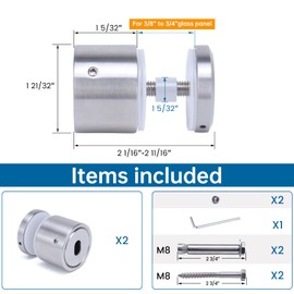 Muzata 8Pack 1 21/32 inch Glass Railing Standoff Heavy Duty Glass Standoff Screws Pin for Balcony Stair Balustrade Railing Side Mount GA05 SL4