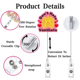 Respiratory Therapist Badge Reel Retractable for Nurse Don't Hate, Ventilate Funny RT Lung Badge Holder with Alligator Clip Healthcare Nursing Cute RN CNA LPN Medical Badge Clip ID Card
