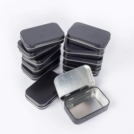 ACEmedia 12pcs Metal Rectangular Empty Hinged Tins Box Containers, Mini Portable Box Small Storage Kit Home Organizer Holders for Storage Drawing Pin Jewelry Crafts(Black)