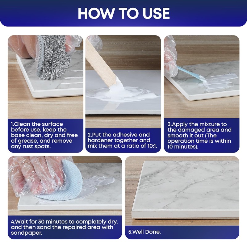 Marble and Granite Repair Kit (White) - 30-Min Quick-Drying Quartz