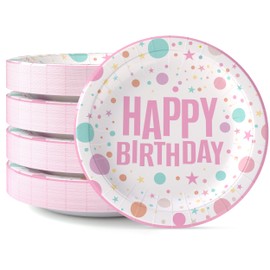 Exquisite Pink Birthday Paper Plates 9 Inch Heavy Duty Paper Plates 50 Pcs Pink Disposable Plates, Paper Plates Disposable Heavy Duty 350 GSM Disposable Plates For Party Pink Birthday Plates For Party