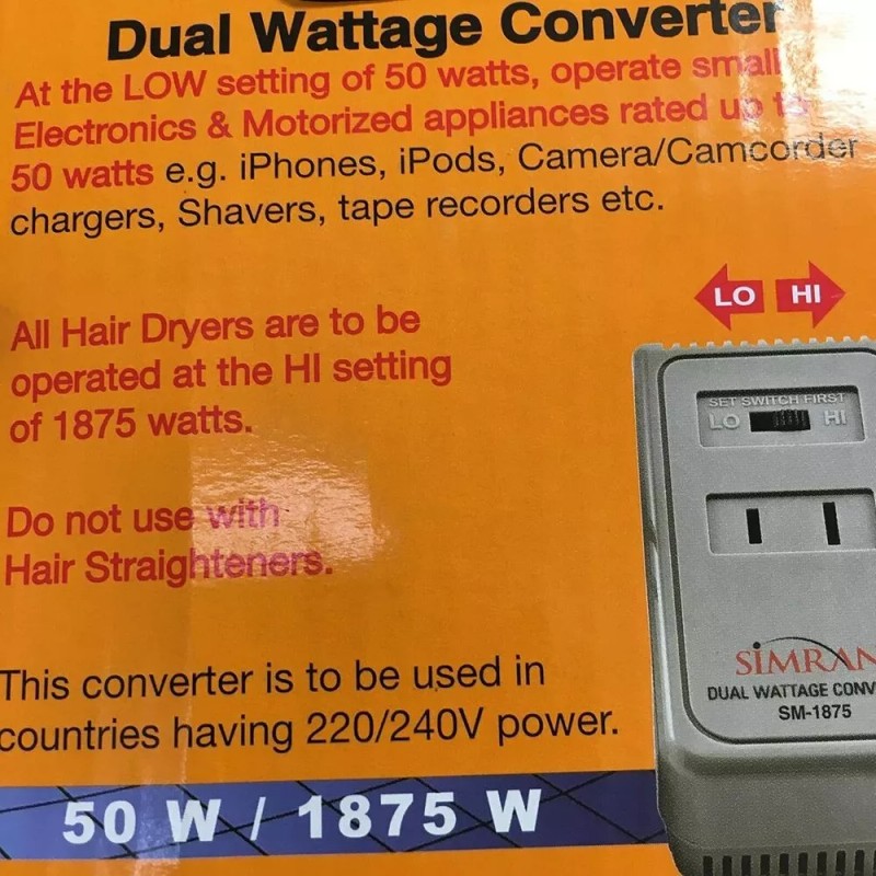 Simran Foreign Travel Converter 50-1875 Watt 220 To 110 Volt