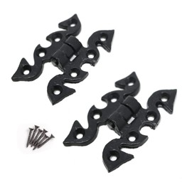 Black Butterfly Hinges with Rustic Ornate Design 45mm Antique Cast Iron Fancy Cabinet Door Hinge with Matching Screw Decorative Hinges Door Furniture Pack of 2.