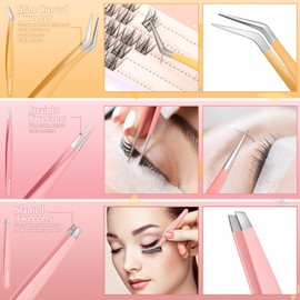 6pcs Eyelash Tweezers Lash Extension Tweezers for False Lashes,Christmas Gifts Eyelash Tweezers for Lash Clusters Metal Lashtweezers Stocking Stuffers with Lash Applicator Tool
