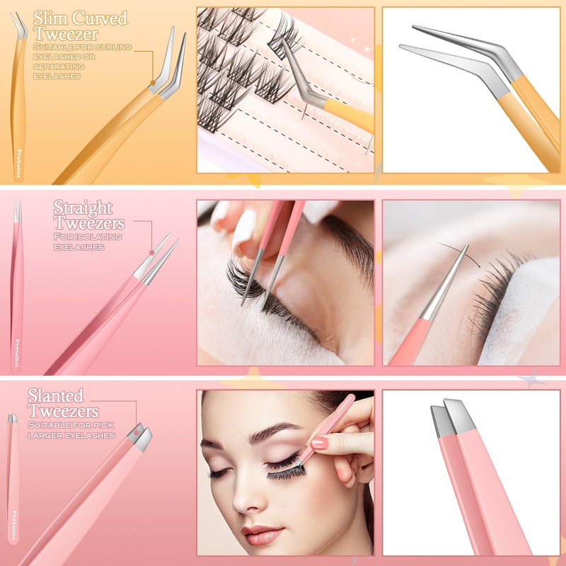 6pcs Eyelash Tweezers Lash Extension Tweezers for False Lashes,Christmas Gifts