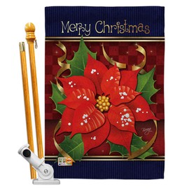 Breeze Decor Christmas Poinsettia Love House Flag Set Winter Santa Marry Xmas Present Reindeer Season Wintertime Snow Small Decorative Gift Yard Banner Double-Sided Made in USA 28 X 40