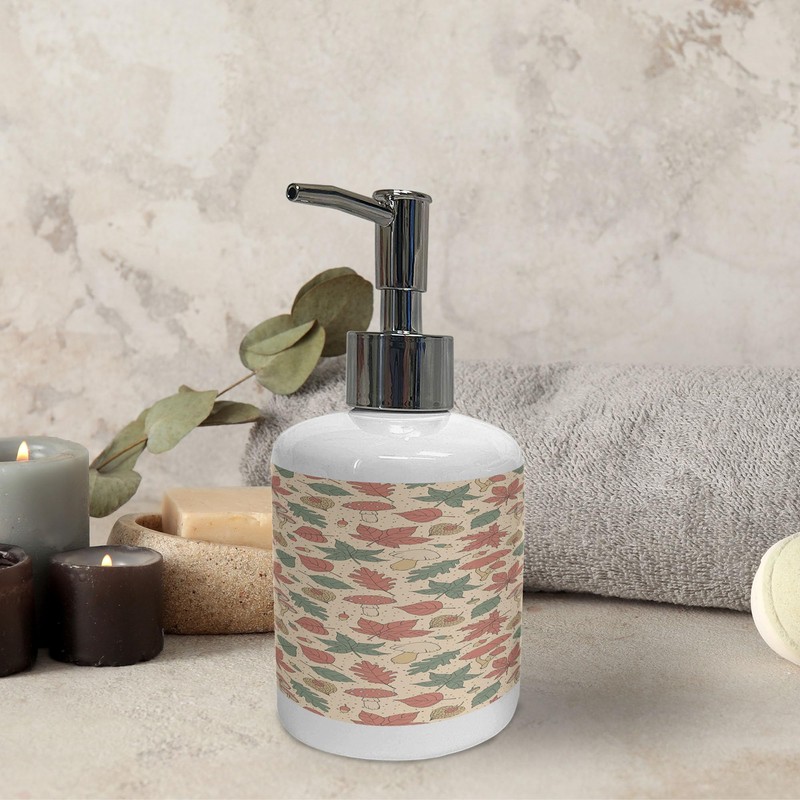 Ambesonne Botanical Soap Dispenser & Toothbrush Holder Set, Forest Scene