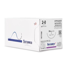 Sutumed SUTUCRYL Plus (Coated) Absorbable Polyglactin Surgical Suture USP Size 2-0, 1/2 36mm Taper Point Needle, 28 Inches, 12 Count
