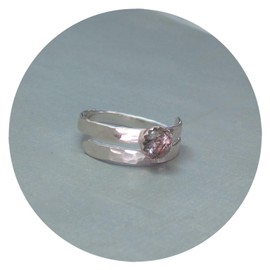 Rutile Quartz Ring in Hammered Sterling Silver, Adjustable Band