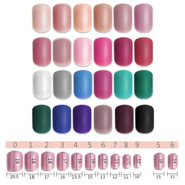 AILAHLOE 576 Pieces Colorful Short Square Press on Nails 24 Sets Solid Colors Short Impress Nails Tips Glossy Artificial Acrylic Full Cover Nails for Women Girls Salon Home Nail Art DIY (Square & S Size)