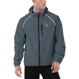 baleaf Men's Rain Jacket Waterproof Windbreaker Raincoat Running Cycling Golf Gear Hood Lightweight Reflective Packable Steel Gray M