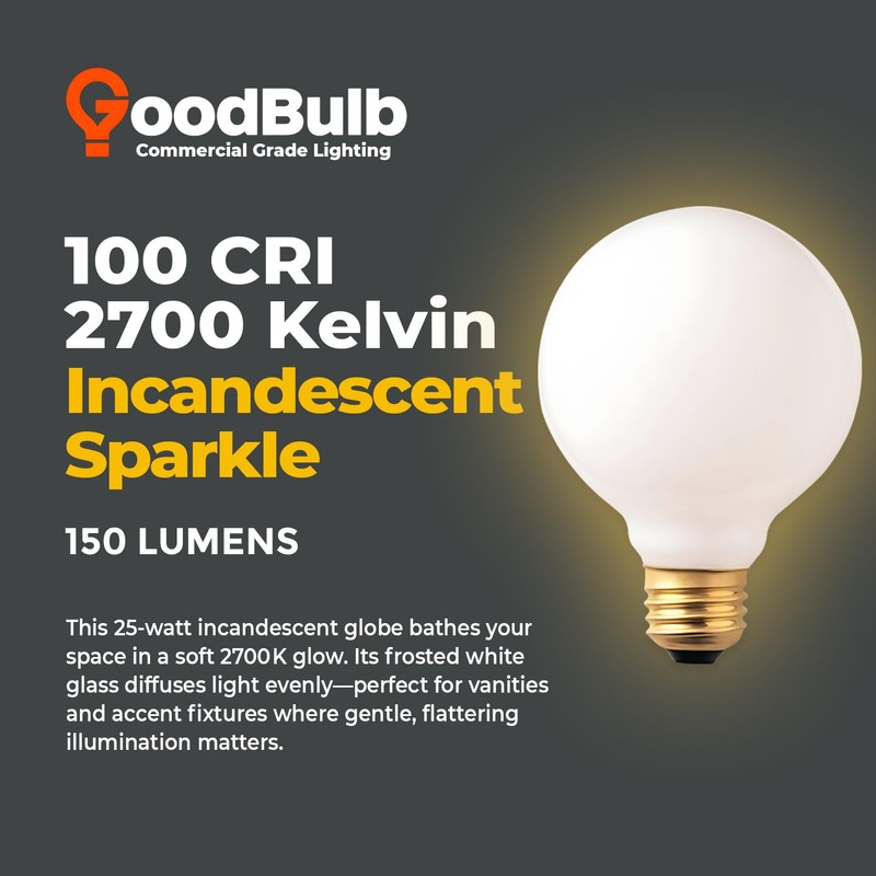 GoodBulb 25-Watt Frosted G25 Light Bulbs Incandescent Restaurant Bulb E26