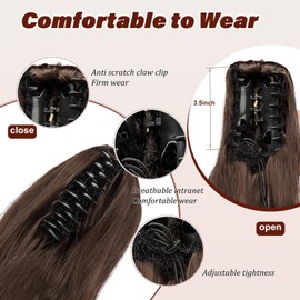 Dcbaboo Ponytail Extension Curly 18inch Claw Clip in Ponytail Hair Extensions Long Wavy Synthetic Pony tails Natural Wave One Piece Hairpiece Fake Ponytail for Women, Ash Brown