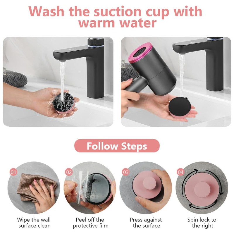flintronic Pack of 2 Pink Wall Hooks, Suction Cups, Suction