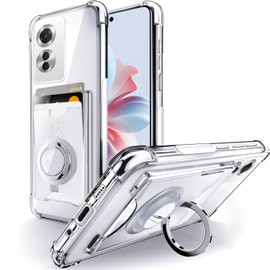 Rockaway Oppo Reno11 A Case, Ring Stand, Back, 3 Card Storage, Wallet, Shockproof, Durable, Anti-Scratch, Anti-Slip, Shock Absorption, Corner Shock-Absorption, Transparent TPU Oppo Reno 11a Cover -