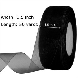 OZXCHIXU Shimmer Sheer Organza Ribbon, 1-1/2 inch x Continuous 50 Yard Black Chiffon Fabric Ribbon for Gift Wrapping, Bouquet Wrapping,Wedding Decoration,Christmas Tree, Crafts, Bows.