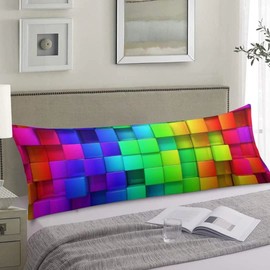 AIMSTONG Rainbow Body Pillow Cover Geometric Plaid Neon Gradient Color Long Case Protector with Zipper Decorative Soft Large Cases Covers Cushion for Beding,Couch,Sofa,Home Gift 20''x54''