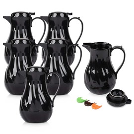 OCS Parts Set of 6 Easy Pour Thermal Coffee Carafes | 10-Inch Insulated Hot and Cold Beverage Pitcher Server for Coffee, Tea, Hot Chocolate and Water | 42-Ounce | Black