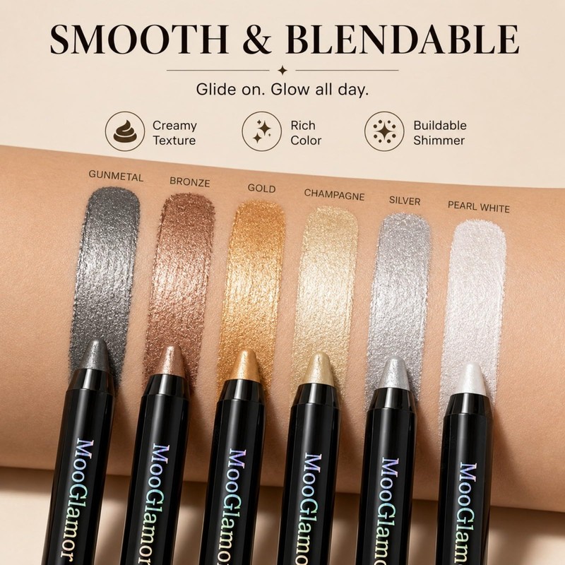 6 Pcs Double-ended Shimmery Eyeshadow Sticks for Colorful Eye Makeup