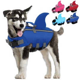 SUNFURA Dog Life Jacket, Shark Swimming Vest for Small Dogs with High Buoyancy, Reflective Pet Life Preserver with Rescue Handle, French Bulldog Lifesaver Swimsuit for Boating, Dark Blue S