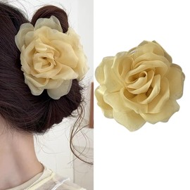 HAPVITAL バレッタ パール カメリア バナナクリップ 韓国風 可愛 大きめ 髪留め 女性用 人気 簡単 ミニバンス クリップ ローズ ヘアクリップ レディース バナナクリップ ヘアアレンジ 華やか オフィス ヘアアクセサリ ヘアアクセサリー カメリア (イエロー)