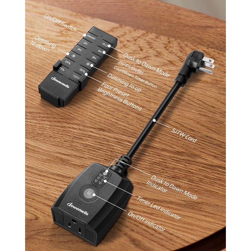 DEWENWILS Dusk to Dawn Dimmer, Wireless Remote Control, Waterproof Dimmable
