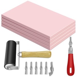 Juego de 4 Sellos y Proyectos de Manualidades de Bricolaje Tallar, kits de Fabricación de Sellos, para Hacer Impresiones y Más Manualidades, Bloques de para Tallar Sellos con Herramientas de Corte