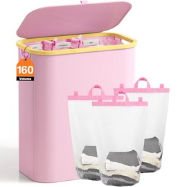 Hampers for Laundry Basket with Lid, 160L Extra Large 3 Section Clothes Divided Organizer for Bedroom, Laundry Room, Dirty Clothing Hamper, Pink