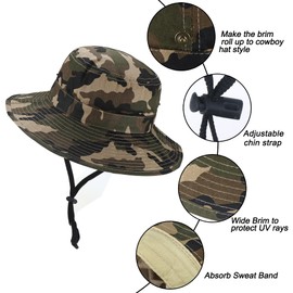 Kids Camo Sun Hat Boys-Camouflage Bucket Fishman Hat Packable（7-14 Years (camo, 7-14 Years)