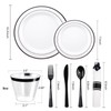 WELLIFE 350Pcs Black Plastic Dinnerware with Pre Rolled Napkins, Include:50