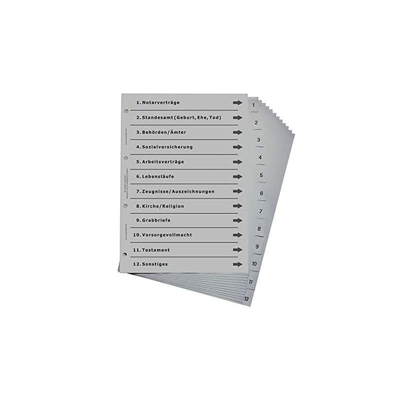 Folder index for important documents, well thought-out index for DIN