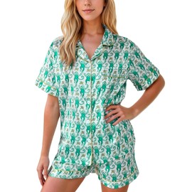 HINFEL Women Y2k Preppy Pajamas Set Button Down Monkey Vacation Sleepwear Beach Loungewear for Bridal Jammies Party Pjs Gift