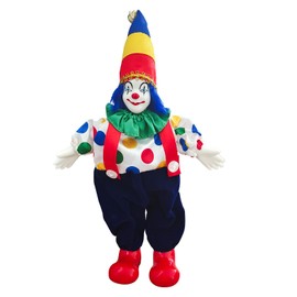 Maxyoung 8 Inch Porcelain Clown Doll, Harlequin and Jester Costume Colorful Theme, Harlequin Clown Doll with Porcelain Head and Limbs for Christmas Home Decoration and Creative Gift Collection