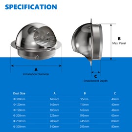 Hon&Guan 120 mm Round Ventilation Grille, Wall Ventilation 201 Stainless Steel Outer Grille, Air Hood, Ball Cover, Exhaust and Supply Air Hood, Bird Protection Grille, Mouse Protection Grille