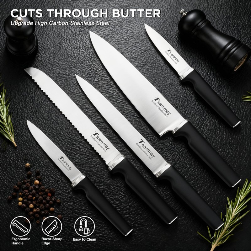 10-Piece Kitchen Knife Set with Metal Block, Black